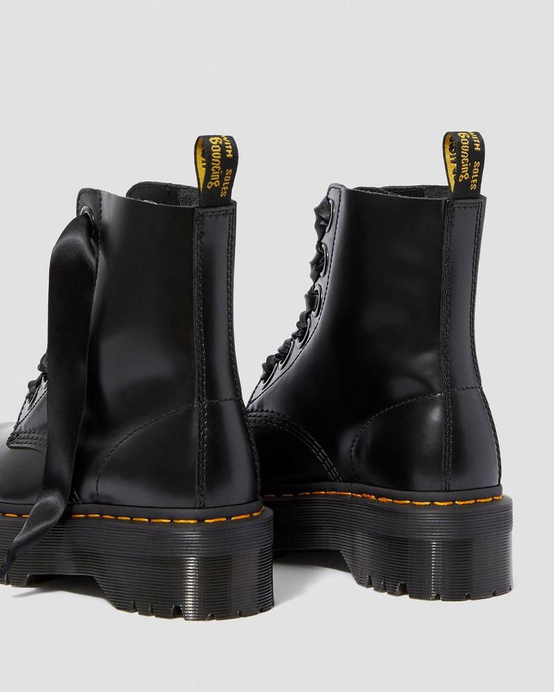 Black Women's Dr Martens Molly Leather Platform Boots | CA 250VRW